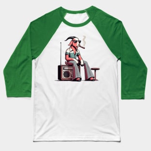 smoking 70s goat sitting on vintage radio Baseball T-Shirt